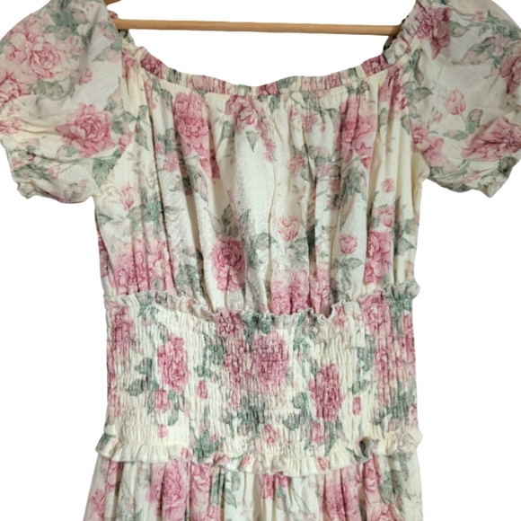 Trixxi Floral Maxi Dress Size Small - Pink Rose Print Off Shoulder Boho Dress NW - Picture 6 of 12
